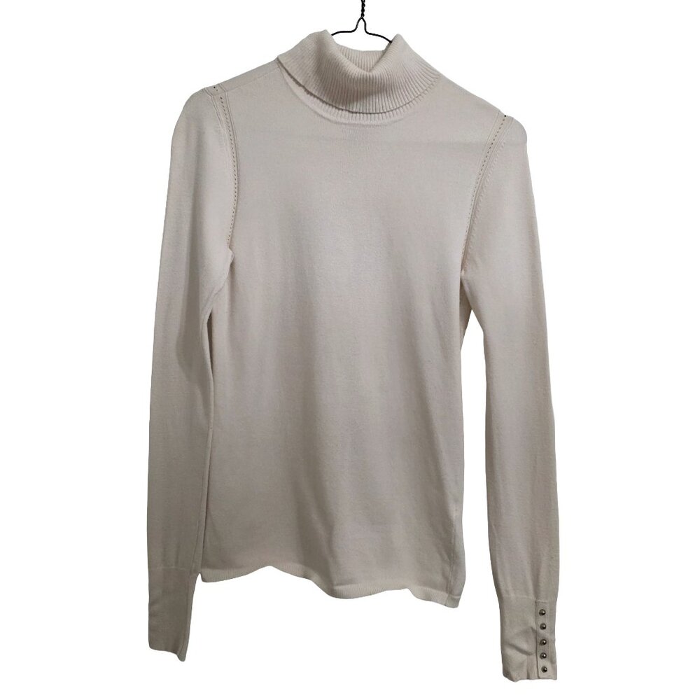 White House Black Market Turtleneck Cream Ivory Eyelet Sweater Women's Size XS